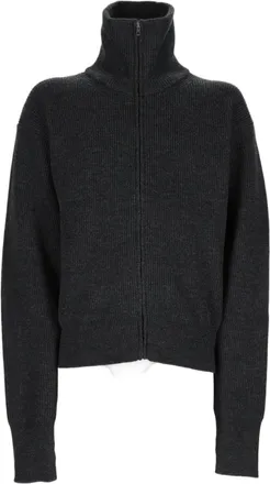 Christophe Lemaire Black Wool Sweater with High Collar and Front Zipper