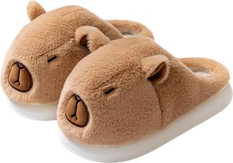 Generic Novelty Capybaras Shaped Fuzzy Slippers, Cute Cartoon Animal Plush Slippers Women Men, Warm Clothing, Funny Plush Anti-Slide Home Shoes For Indoor Out