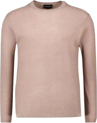 Emporio Armani Pullover met ronde hals - Heren - Ronde hals truien - Beige - XL - Wol - Truien & Vesten