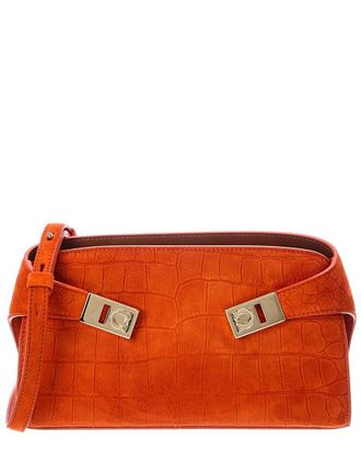 Ferragamo Hug Mini Croc-Embossed Suede Crossbody