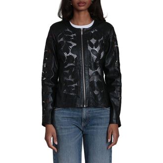 Bagatelle Embroidered Lace Faux Leather Moto Jacket in Black at Nordstrom Rack, Size X-Large