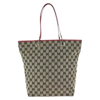 Gucci Pre-owned Beige Red GG Canvas Leather Tote Bag - Dames - Pre-owned - Blauw - Maat: ONE Size Leer