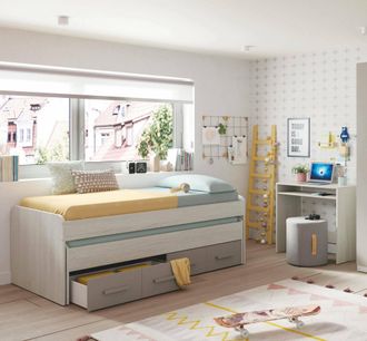 Dmora Cama Individual Spokane, Armaz&oacute;n De Cama Para Dormitorio, Cama Individual Con Cama Nido Y 4 Cajones, Cm 198x96h69, Madera Y Marr&oacute;n, Con Embalaje Refor