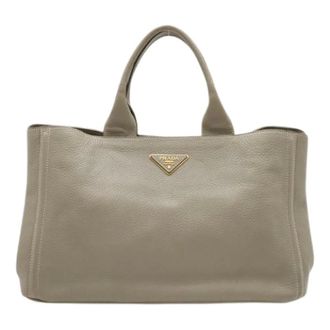 Prada Pre-owned Tote Bags, female, Gray, Size: ONE SIZE Pre-owned Canapa Leather Tote Bag