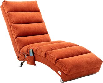 STILVORA Chaise Longue De Masaje Fija 140&deg; Con Vibraci&oacute;n Suave Y Bolsillo Lateral, Soporte Corporal Total En Lino Naranja