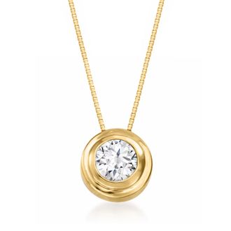 Ross-Simons Double Bezel-Set Diamond Solitaire Necklace in 14kt Yellow Gold