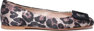 Giancarlo Abbigliamento Beige Black Leopard Print Satin Ballet Flats