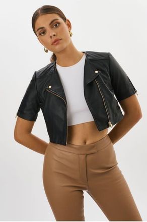 LaMarque Kirsi Gold | Cropped Biker Jacket in Black at Nordstrom, Size Xx-Small