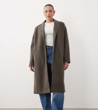 Asos Curve ASOS DESIGN Curve cappotto monopetto con chiusura a bottoni automatici in taupe m&eacute;lange-blu navy