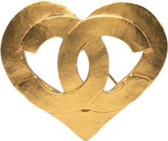 Chanel Gold Plated CC Heart Brooch