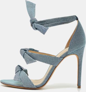 Alexandre Birman Blue Metallic Lurex Fabric Lolita Knot Ankle Strap Sandals