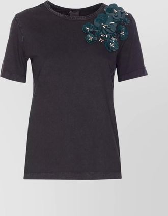 Pinko front sequins floral short sleeve top