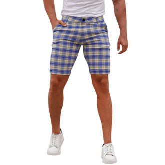 Generic Shorts Mens Casual Regular Fit Suit Shorts Personality Plaid Summer Shorts Jogger Short Casual Smart Half Pants Mens Tailored Shorts Zipper Button Clo