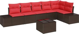 vidaXL Conjunto De Sof&aacute;s De Jard&iacute;n Marr&oacute;n Y Rojo Rat&aacute;n Sint&eacute;tico Vidaxl