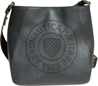 Aeronautica Leren schoudertas met logo embleem - Dames - Schoudertassen - Zwart - ONE Size - Katoen - Tassen