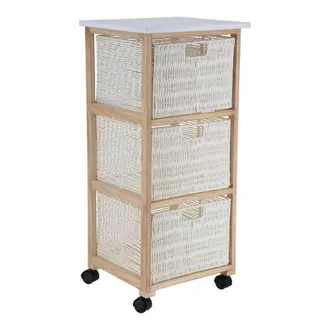Tendance Mobile Quadrato Su Ruote 3 Cassetti Carta Gm Paulownia Struttura Mdf Pioppo - Bianco Naturale - Tendance