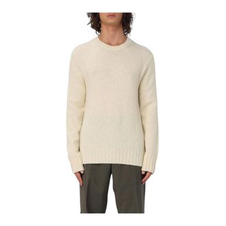 Jil Sander Round-neck Knitwear, male, White, Size: L Crew Neck Wool Sweater