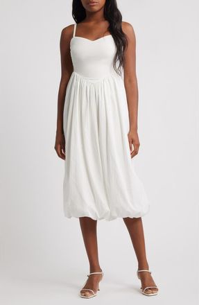 Lipsy Cami Puffball Drop Waist Midi Dress in White at Nordstrom, Size 10 Us