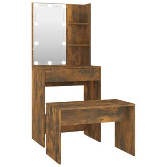 vidaXL Juego De Tocador Con Led Madera Contrachapada Roble Ahumado Vidaxl
