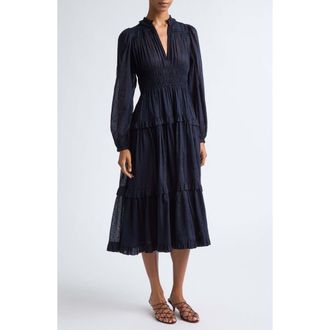 Ulla Johnson Ardelle Dotted Cotton Midi Dress in Nightfall at Nordstrom, Size 14