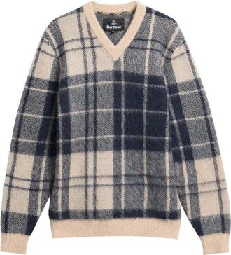 Barbour Maglione Scollo a V Tartan Hunham - - Knitwear - Uomo - Grigio - L