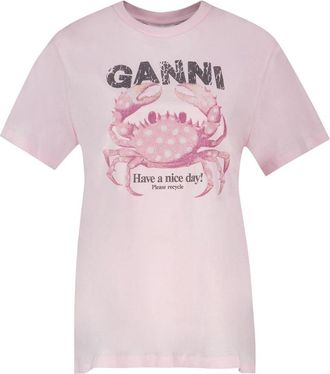 Ganni Womens Cotton Jersey T-Shirt Pink