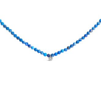 House of Brilliance Sterling Silver Diamond Accent Blue Lapis Bead Station Necklace