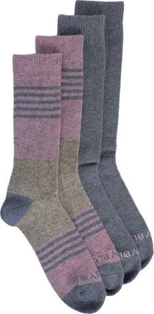United By Blue 2-Pack Stripe Wool & Yak Blend Crew Socks in Lilac/slate Heather Mul3 at Nordstrom, Size Medium