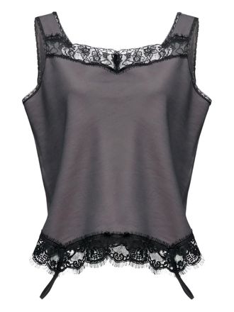 Maison Margiela lace trim top - women - Viscose/Cotton - 40 - Grey