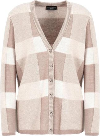 Emporio Armani Cardigans met ruitpatroon en V-hals - Dames - Vesten - Beige - M - Wol - Truien & Vesten