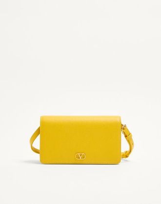 Valentino Garavani Vlogo Signature Mini Shoulder Bag In Grainy Calfskin Woman YELLOW UNI