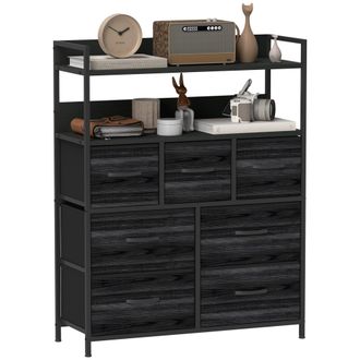HOMCOM Bedroom Chest of Drawers 7 Drawer Dresser w/ Shelves - Black | TJ Hughes