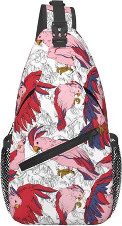 Generic Pink Cockatoo Birds Sling Bag Adjustable Crossbody Bag Lightweight Chest Backpack For Casual Sports Runner