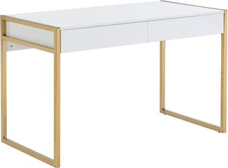 Pascal Morabito Escritorio MASON de Pascal Morabito - 2 cajones - MDF y metal - Blanco y dorado - de Pascal Morabito