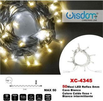 Trade Shop Trade Shop - Catena Luminosa 50 Luci Led Luci Lights Caldo Fisso + Bianco Intermittente Xc-4345