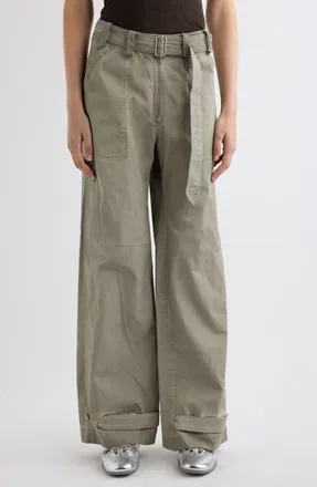 Acne Studios Parko Belted Cotton Stretch Gabardine Wide Leg Pants in Clay Beige at Nordstrom, Size 34