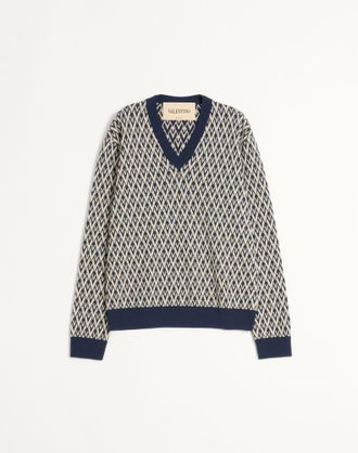 Valentino Maglione In Lana Con Motivo Jacquard Toute La V Uomo NAVY/CREMA 3XL
