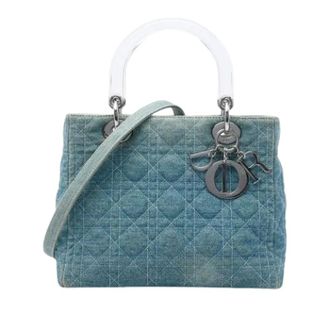 Dior Pre-owned Lady Dior Satchel - Dames - Pre-owned - Blauw - Maat: ONE Size Denim