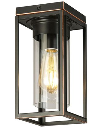 Eglo Eglo Walker Hill 1 Light Outdoor Flush Mount With Oil Rubbed Bronze Finish & Clear Glass