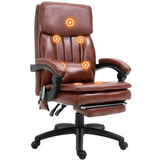 Vinsetto PU Leather Massage Office Chair w/ Adjustable Height Footrest Brown | TJ Hughes