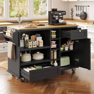 Merax Kitchen Island Trolley with Drawers & Shelves, Serving Trolley in Black