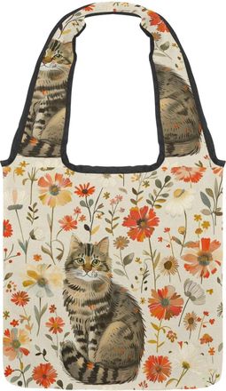 Generic Cute Cartoon Kitten Reversible Canvas Shoulder Tote - Double-Sided Print, 12oz Cotton, 27cm Drop, Fold-Flat Bag for Travel, Shopping, Street Outings