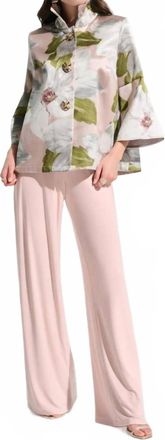 Joseph Ribkoff Floral Jacquard Trapeze Jacket With Bell Sleeves In Pink/ White