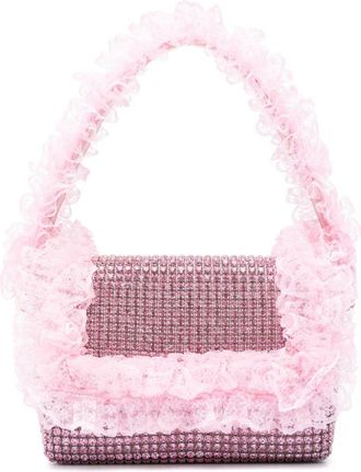 Self Portrait crystal-embellished lace-detail shoulder bag - Pink