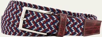 W. Kleinberg Mens Sport Stretch Belt with Crocodile-Trim, Wine