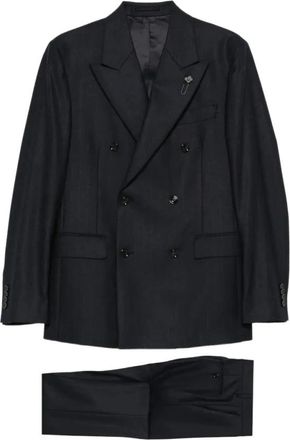 Lardini Pinstripe Double-Breasted Suit - Heren - Business pakken - Blauw - M - Katoen - Kostuums