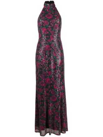 Rotate rose-pattern sequin maxi dress - Green