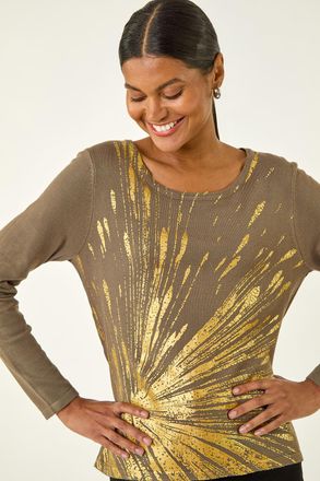 Roman Metallic Foil Print Knit