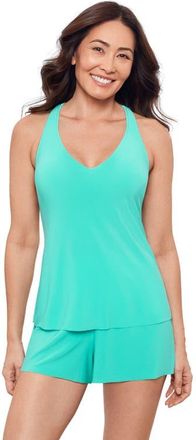 Aqua Green V-Neck Ladder Trim Racerback Full Coverage Tankini Swimsuit Top in Midori at Nordstrom, Size X-Large