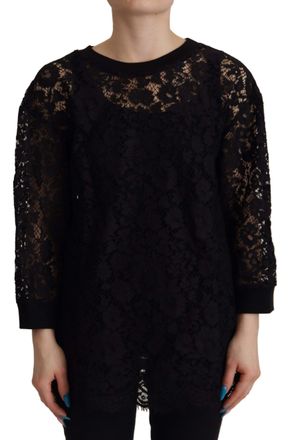 Dolce & Gabbana Black Floral Lace Pullover Sicily Womens Blouse Cotton - Size Small